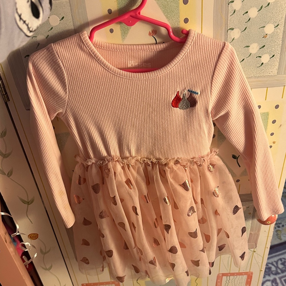 HERSHEY KISS Pink Long Sleeve Toddler Dress with Heart Details
